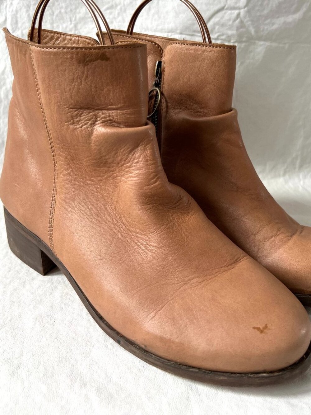 beek boots Quail Ankle Booties taupe brown leather block heel womens 10 slouch